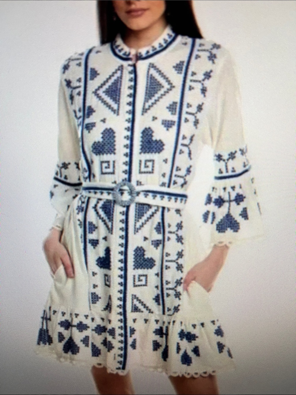 FARM Rio Cross-Stitch Blue and White Dress
